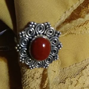 NWT-BURMESE*RED JADE)* STERLING RING SIZE 10